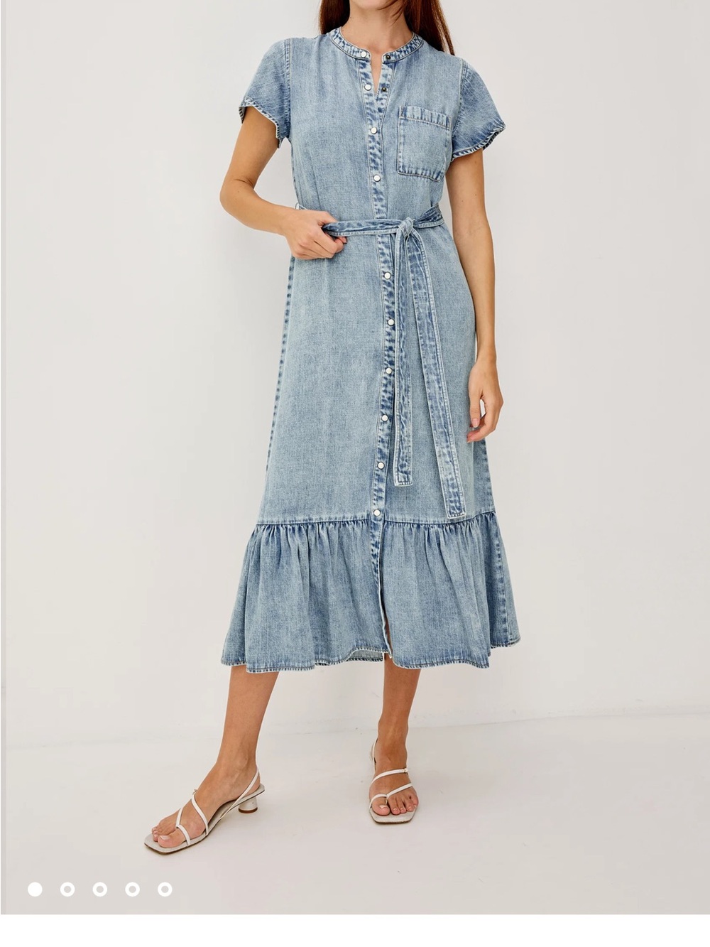 Rails Light Blue Denim Button-Front Maxi Dress with Waist Tie